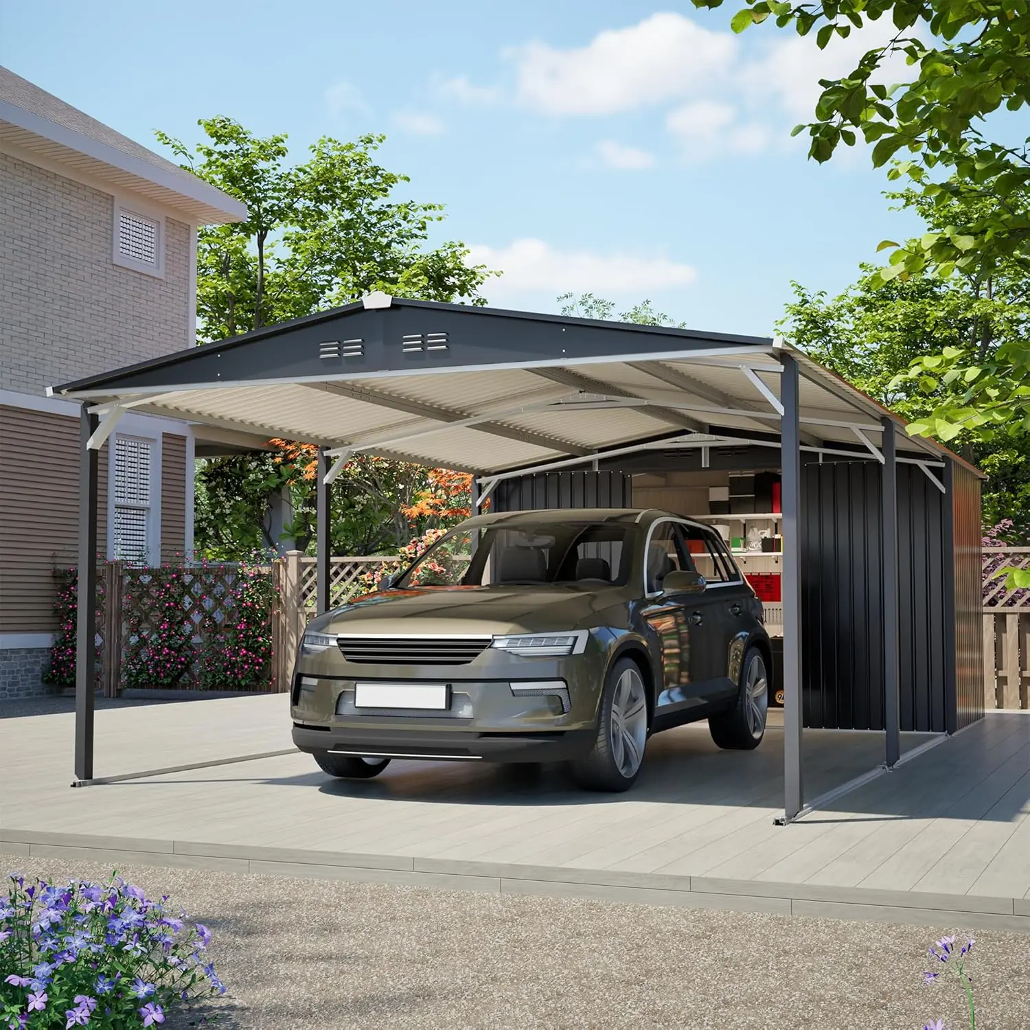 KEIKI carport review real-world performance test results showing the assembled carport in outdoor conditions